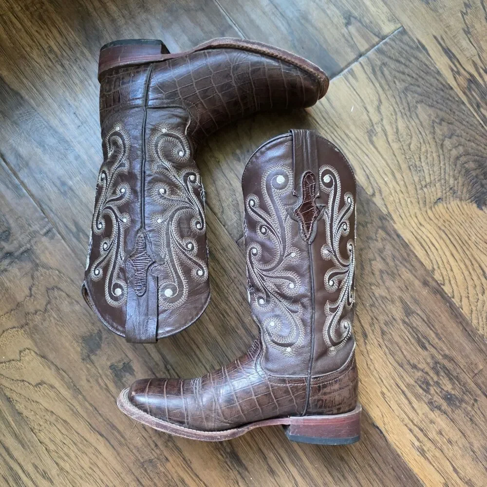 Ferrini Boots 90793-09 Leather Alligator Print Square Toe Mens Size 7.5B